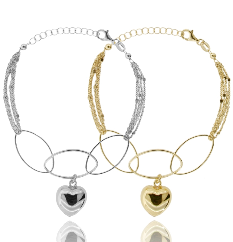 BRACCIALE MULTIFILO CON CUORE IN ARGENTO TIT 925‰ CM 17-19