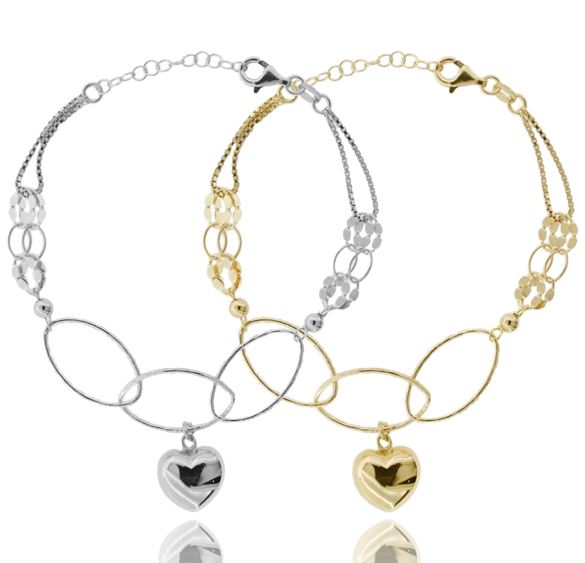 BRACCIALE MULTIFILO CON CUORE IN ARGENTO TIT 925‰ CM 17-19