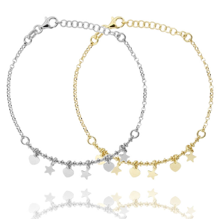 BRACCIALE ROLO' CON CUORI E STELLE IN ARGENTO TIT 925‰ CM 17-19