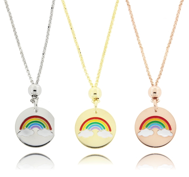 COLLANA ROLO' CM 40-45 CON ARCOBALENO NEL CERCHIO IN ARGENTO TIT 925 E SMALTO
