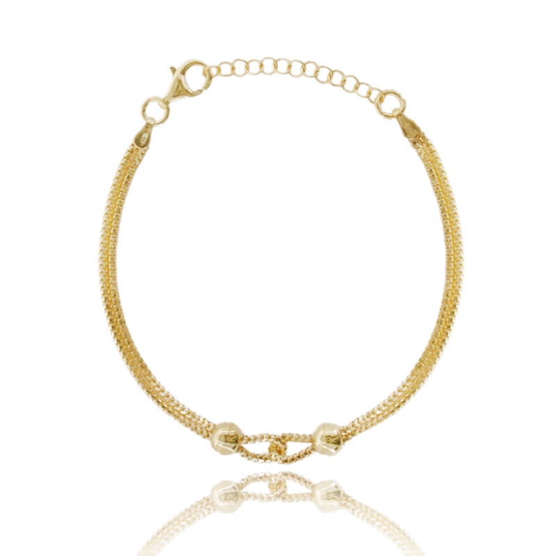 BRACCIALE VENEZIANA A 2 FILI CON SFERE CENTRALI IN ARGENTO TIT 925‰ CM 18-21