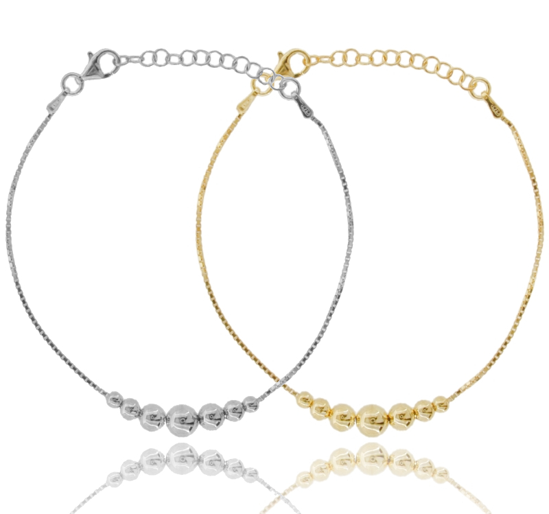 BRACCIALE VENEZIANA CON SFERE CENTRALI IN ARGENTO TIT 925‰ CM 18-21