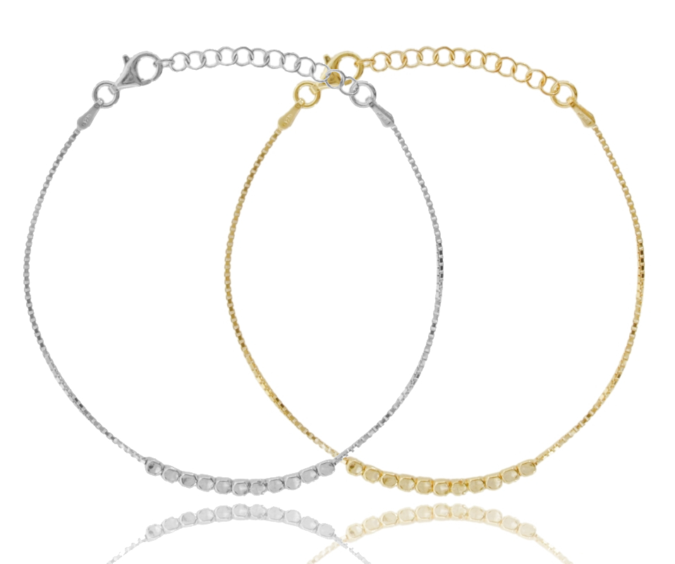 BRACCIALE VENEZIANA CON PEPITE CENTRALI IN ARGENTO TIT 925‰ CM 18-21