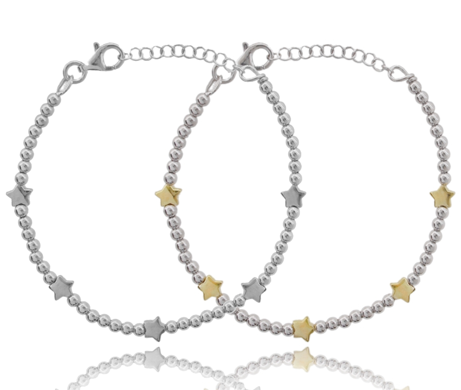 BRACCIALE CON SFERE E STELLE IN ARGENTO TIT 925‰ CM 18-21