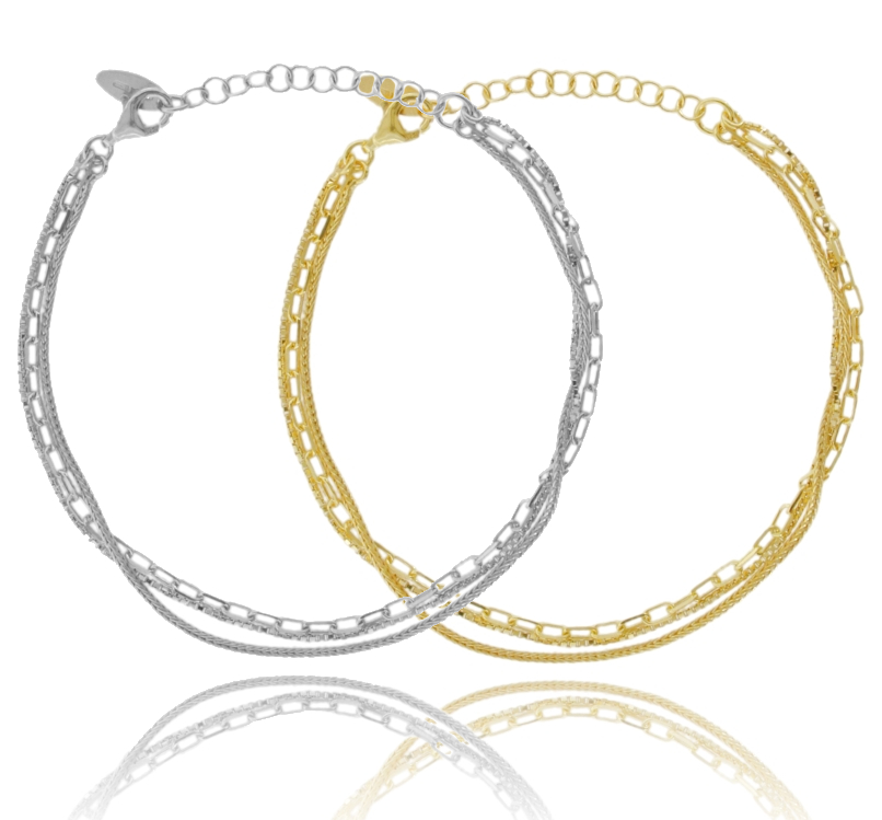 BRACCIALE CATENA A 3 FILI IN ARGENTO TIT 925 CM 18-21