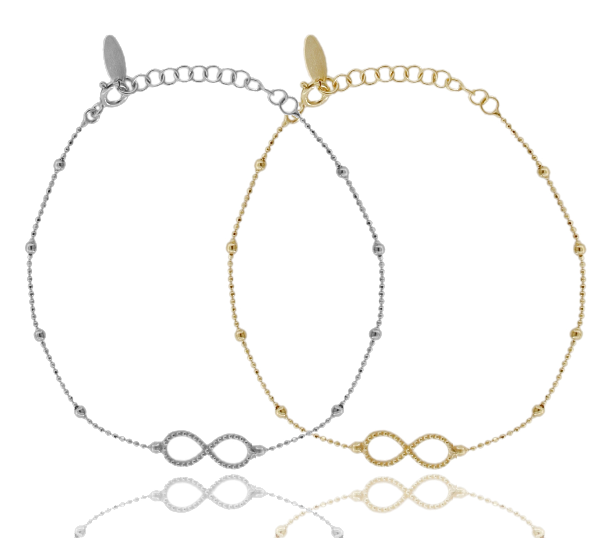 BRACCIALE CATENA CON SFERE E INFINITO IN ARGENTO TIT 925 CM 18-21