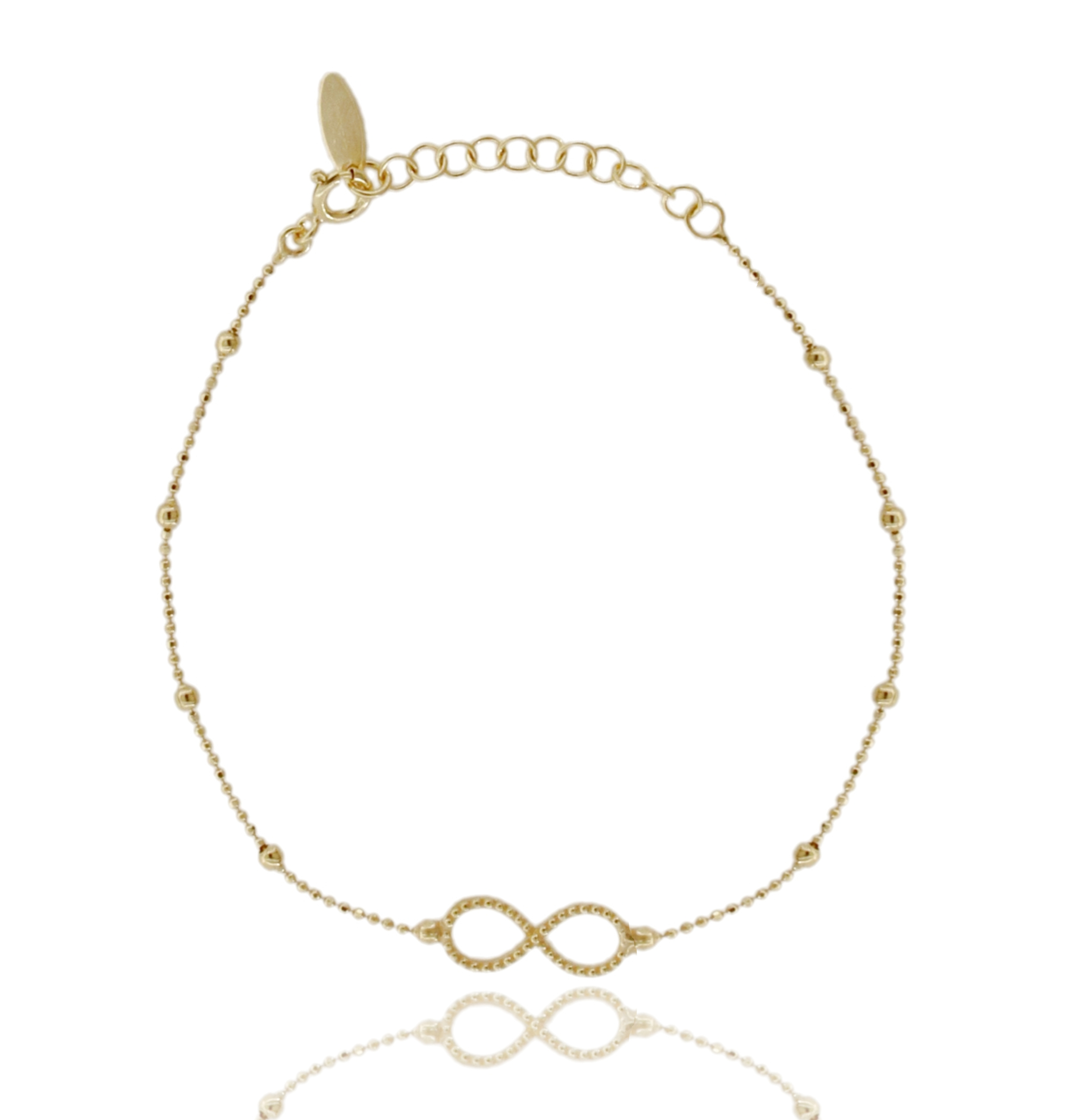 BRACCIALE CATENA CON SFERE E INFINITO IN ARGENTO TIT 925 CM 18-21