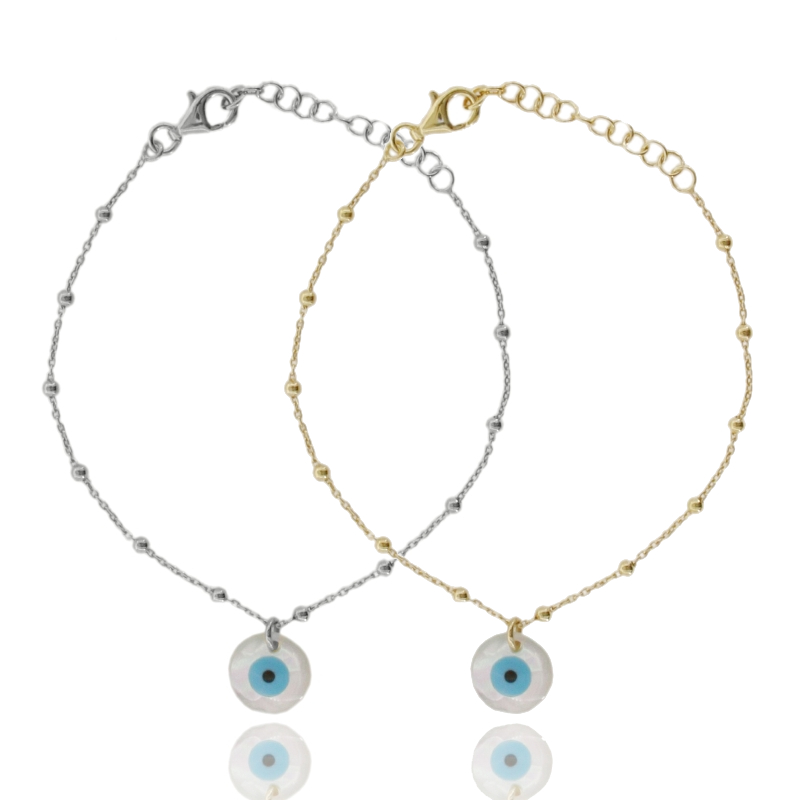 BRACCIALE CATENA CON SFERE E OCCHIO PENDENTE IN ARGENTO TIT 925 CM 18-21