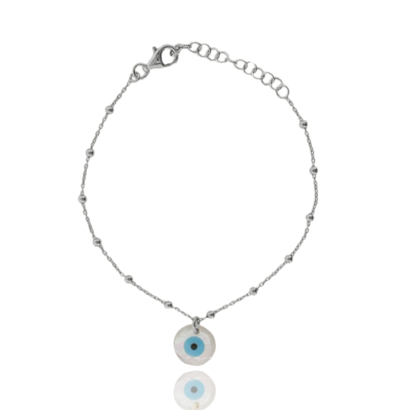 BRACCIALE CATENA CON SFERE E OCCHIO PENDENTE IN ARGENTO TIT 925 CM 18-21