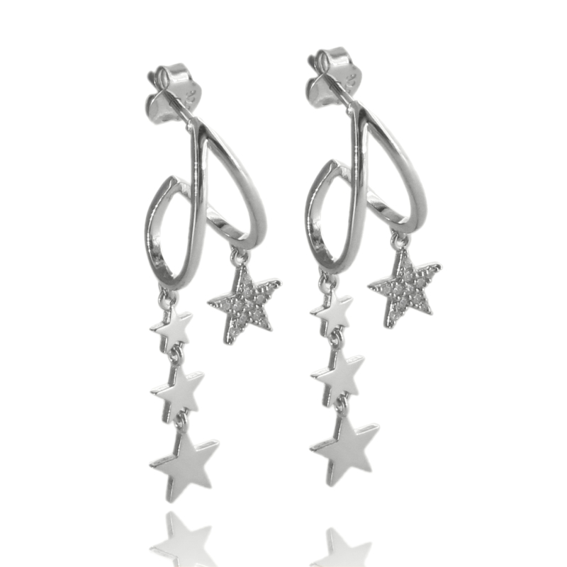 ORECCHINI A CERCHIO CON STELLE PENDENTI IN ARGENTO TIT 925 E ZIRCONI BIANCHI