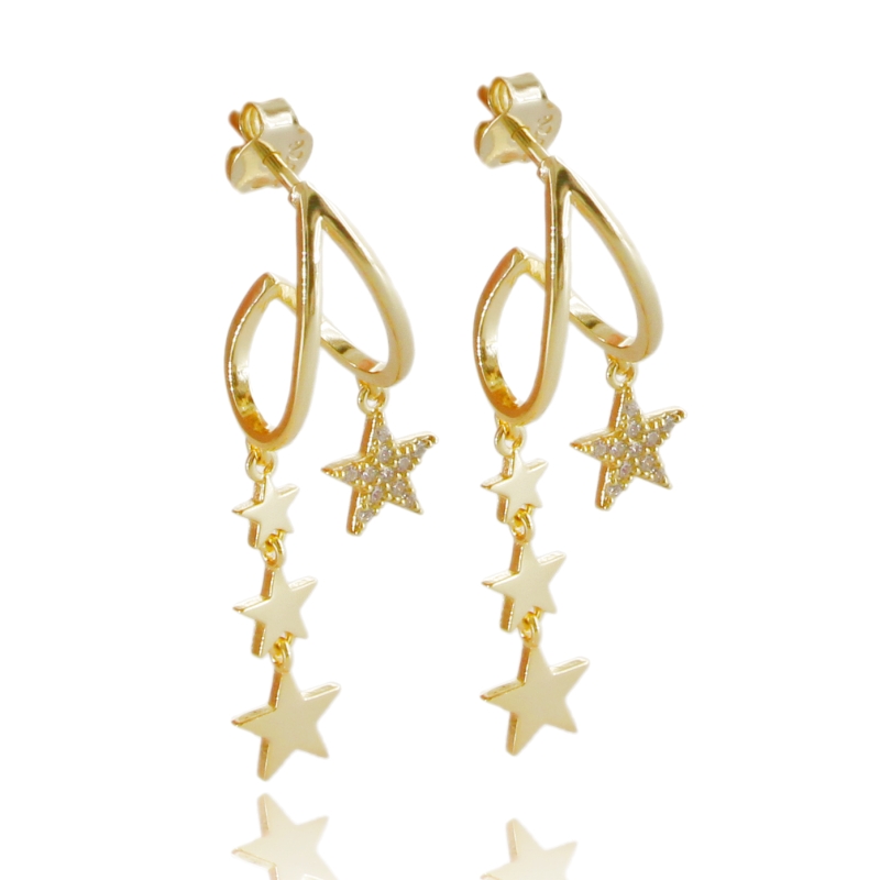 ORECCHINI A CERCHIO CON STELLE PENDENTI IN ARGENTO TIT 925 E ZIRCONI BIANCHI
