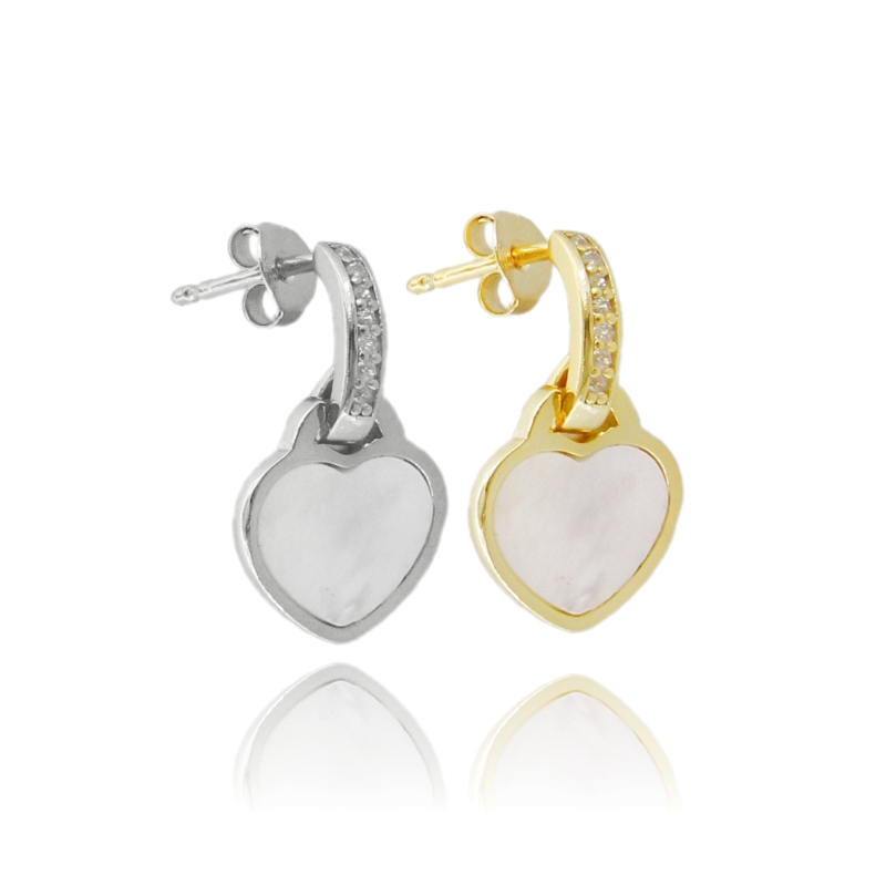 ORECCHINI PENDENTI CON CUORE IN MADREPERLA IN ARGENTO TIT 925