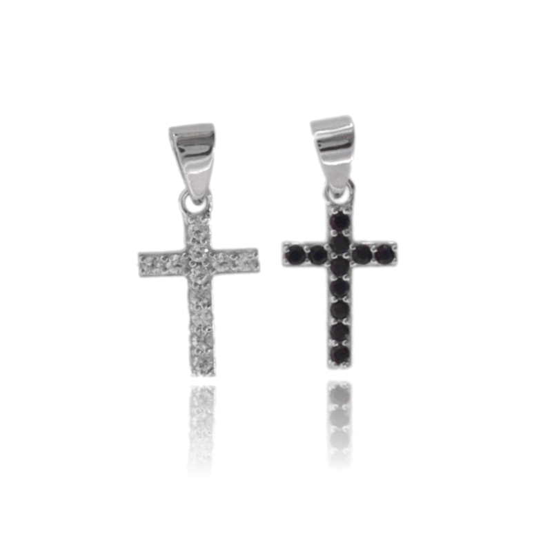 CIONDOLO CROCE MM 15X9 IN ARGENTO RODIATO TIT 925 E ZIRCONI
