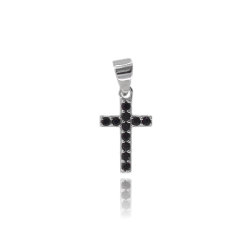 CIONDOLO CROCE MM 15X9 IN ARGENTO RODIATO TIT 925 E ZIRCONI