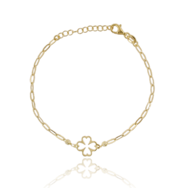 BRACCIALE CON QUADRIFOGLIO IN ARGENTO DORATO TIT 925 CM 17-19