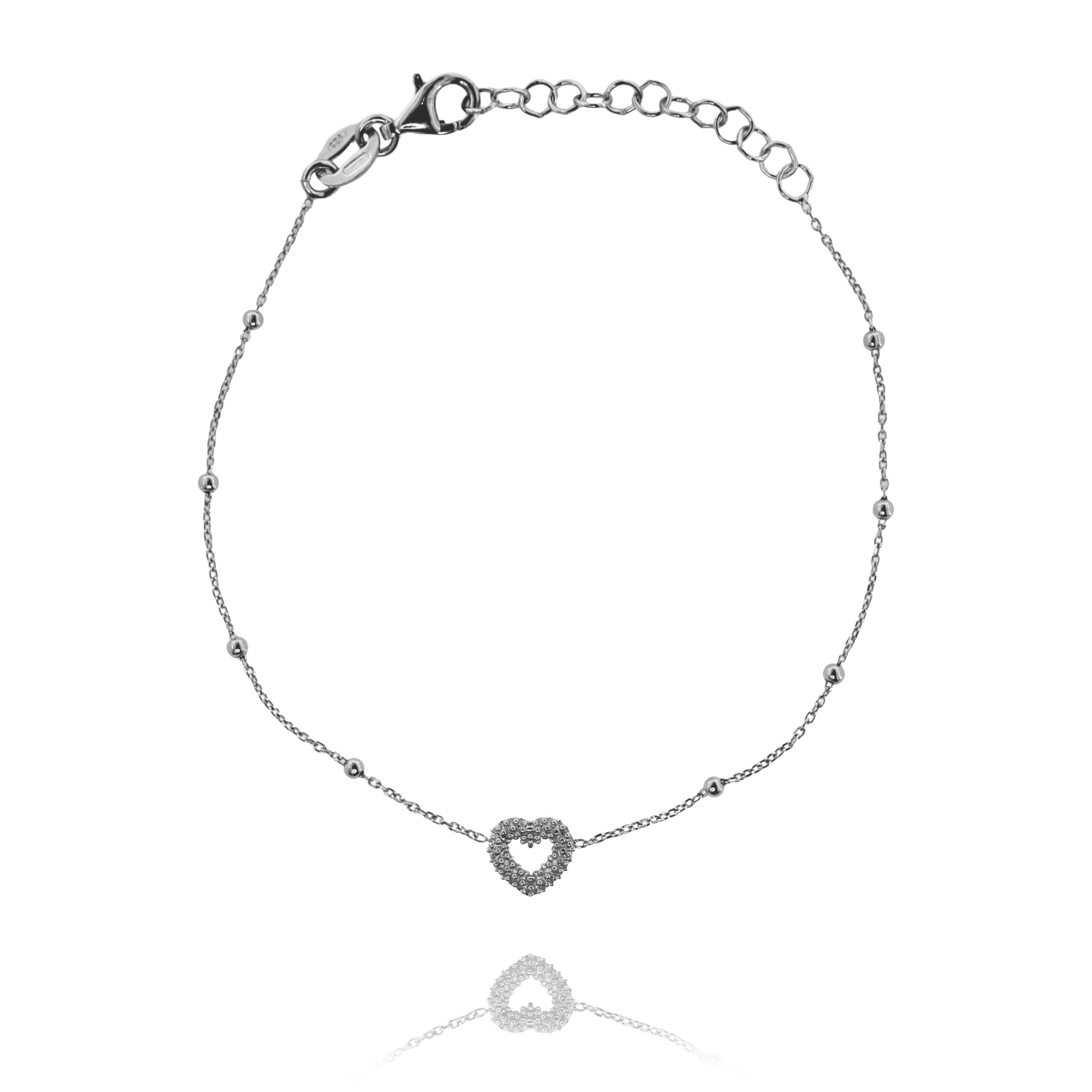 BRACCIALE CONTORNO CUORE A FILO PUNTINATO IN ARGENTO RODIATO TIT 925‰ CM 17-20
