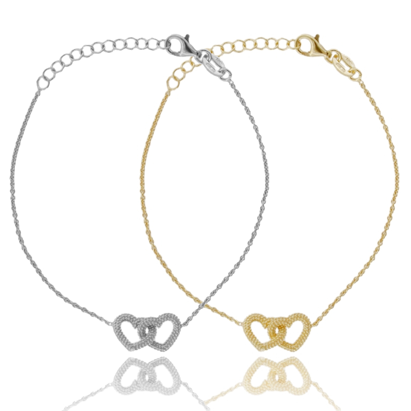 BRACCIALE CONTORNO CUORE A FILO PUNTINATO IN ARGENTO TIT 925‰ CM 17-20