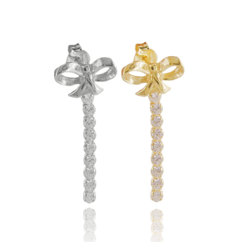 ORECCHINI TENNIS CON FIOCCO PICCOLO CENTRALE IN ARGENTO TIT 925
