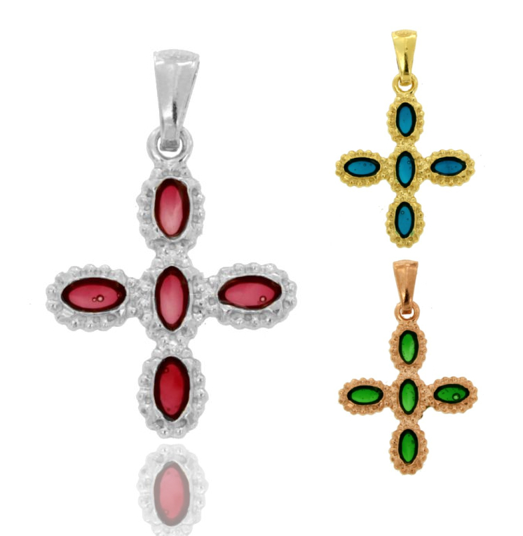 CIONDOLO CROCE 5 OVALI MM 26X21 IN ARGENTO TIT 925‰ E SMALTO CATTEDRALE