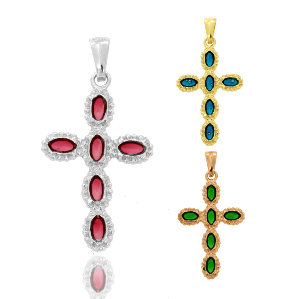 CIONDOLO CROCE 6 OVALI MM 21X35 IN ARGENTO TIT 925‰ E SMALTO CATTEDRALE