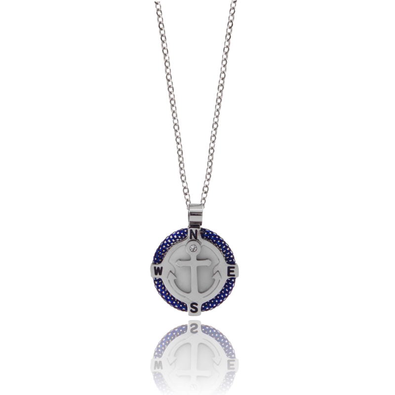 COLLANA FORZATINA CM 50 CON SIMBOLO IN ACCIAIO SMALTO E ZIRCONE