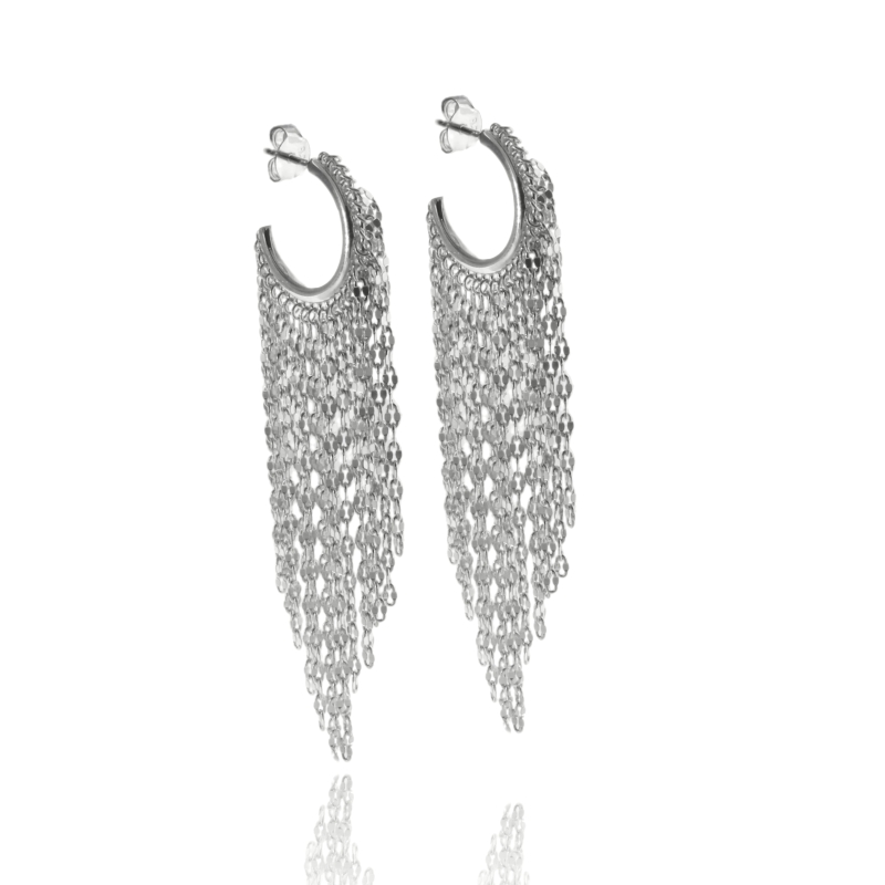 ORECCHINI A CERCHIO CON CATENE PENDENTI IN ARGENTO TIT 925