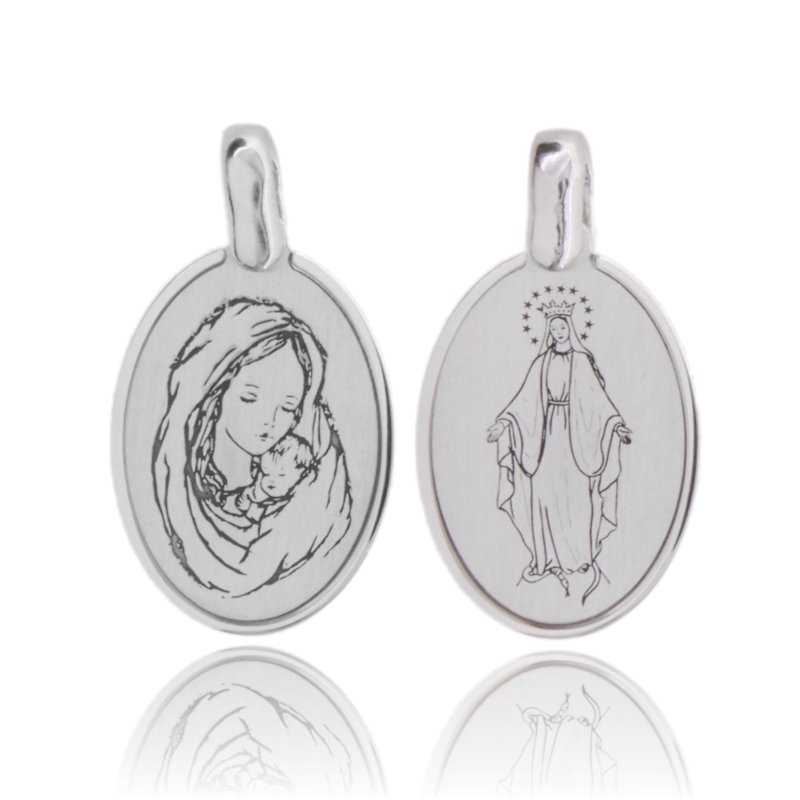 CIONDOLO OVALE MM 23X15 IN ARGENTO RODIATO TIT 925‰ CON MADONNA INCISA