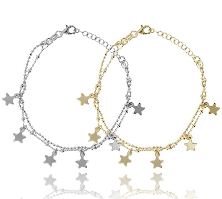 BRACCIALE CON SFERE A 2 FILI CON STELLE IN ARGENTO TIT 925 CM 16-19