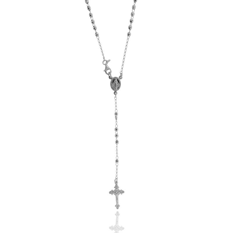 COLLANA ROSARIO A Y CON SFERE DIAMANTATE IN ARGENTO TIT 925