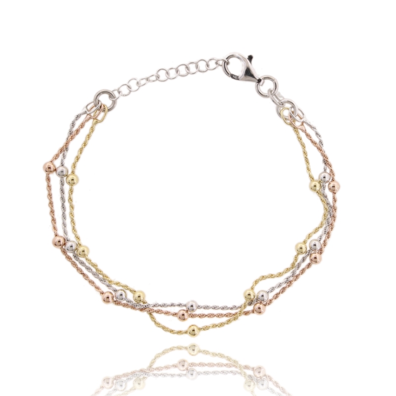 BRACCIALE FUNETTA A 3 FILI CON SFERE ALTERNATE IN ARGENTO TIT 925‰ CM 17-19