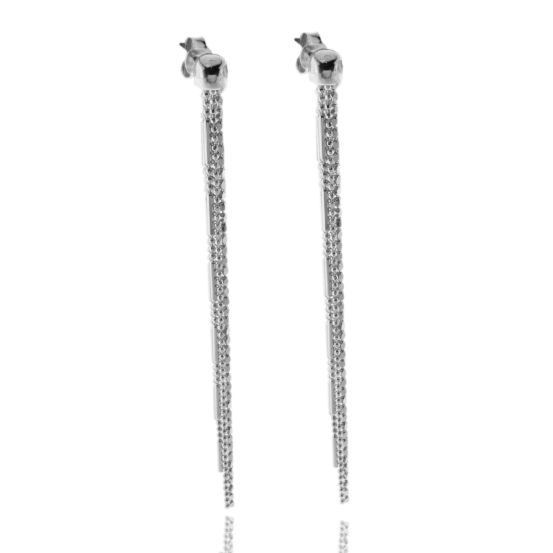 ORECCHINI PENDENTI PALLINE E SEGMENTI DIAMANTATI MULTIFILO IN ARGENTO TIT 925