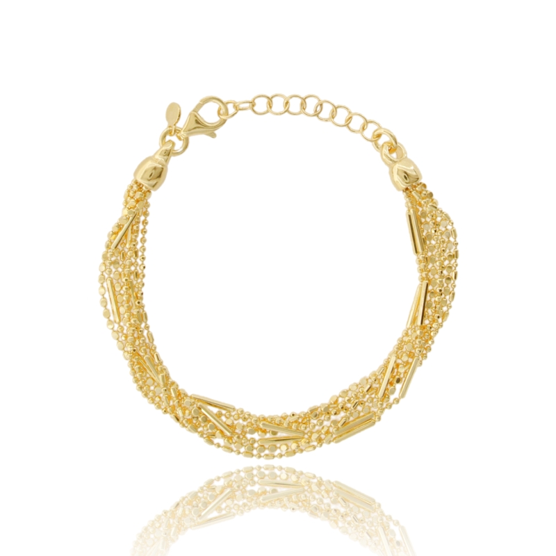 BRACCIALE PALLINE E SEGMENTI DIAMANTATI MULTIFILO IN ARGENTO TIT 925 CM 17-19