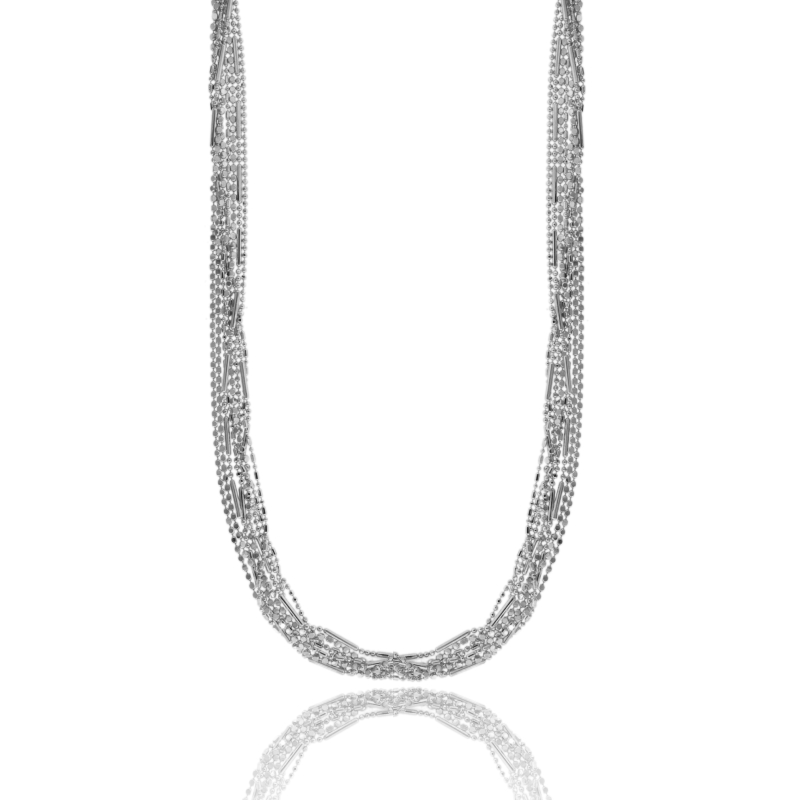 COLLANA PALLINE E SEGMENTI DIAMANTATI MULTIFILO IN ARGENTO TIT 925 CM 40-45