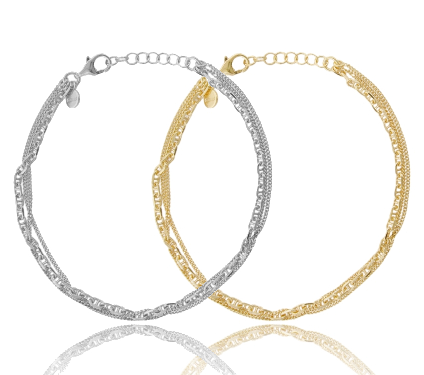 BRACCIALE CATENA A 3 FILI IN ARGENTO TIT 925 CM 17-19