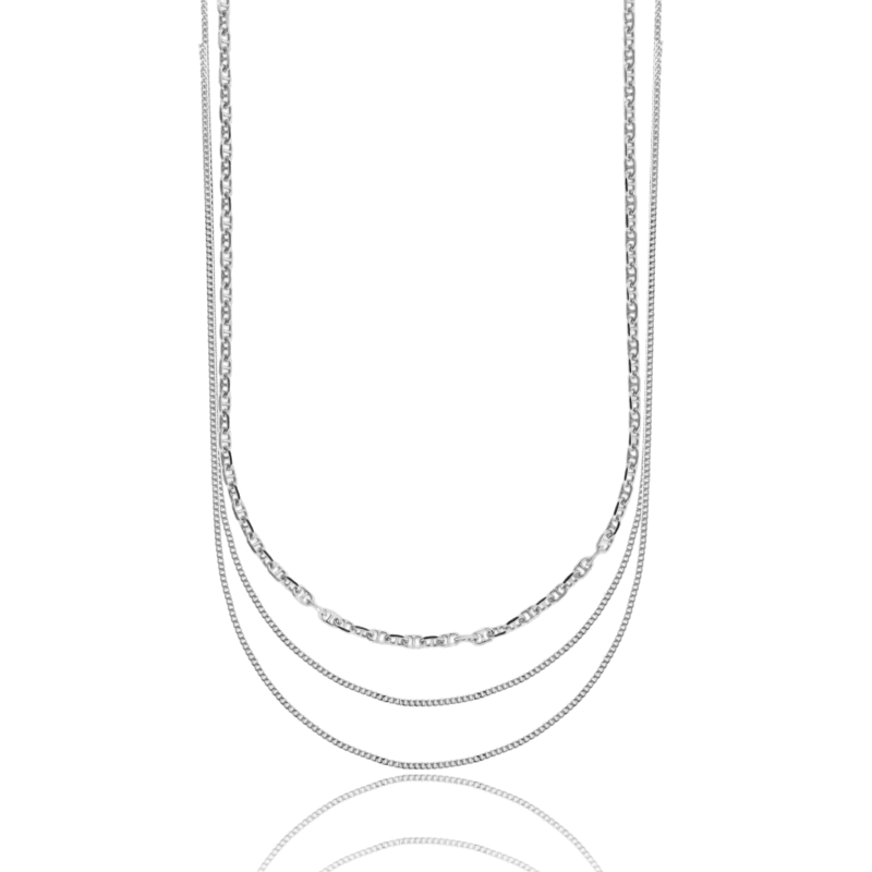 COLLANA CATENA A 3 FILI DEGRADE IN ARGENTO TIT 925 CM 40-45