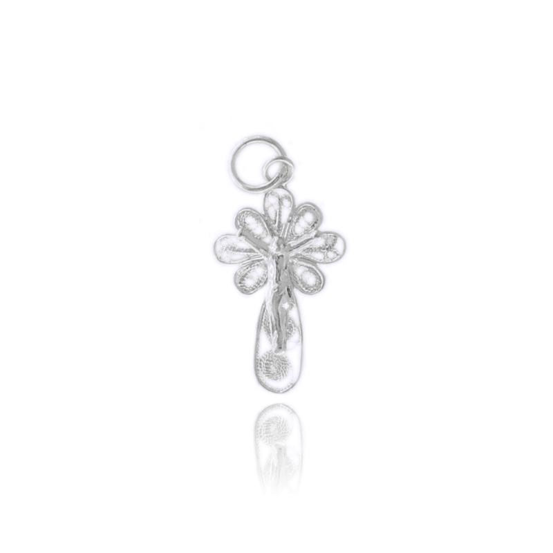 CIONDOLO CROCE FILIGRANA CON CRISTO MM 24X14 IN ARGENTO TIT 925