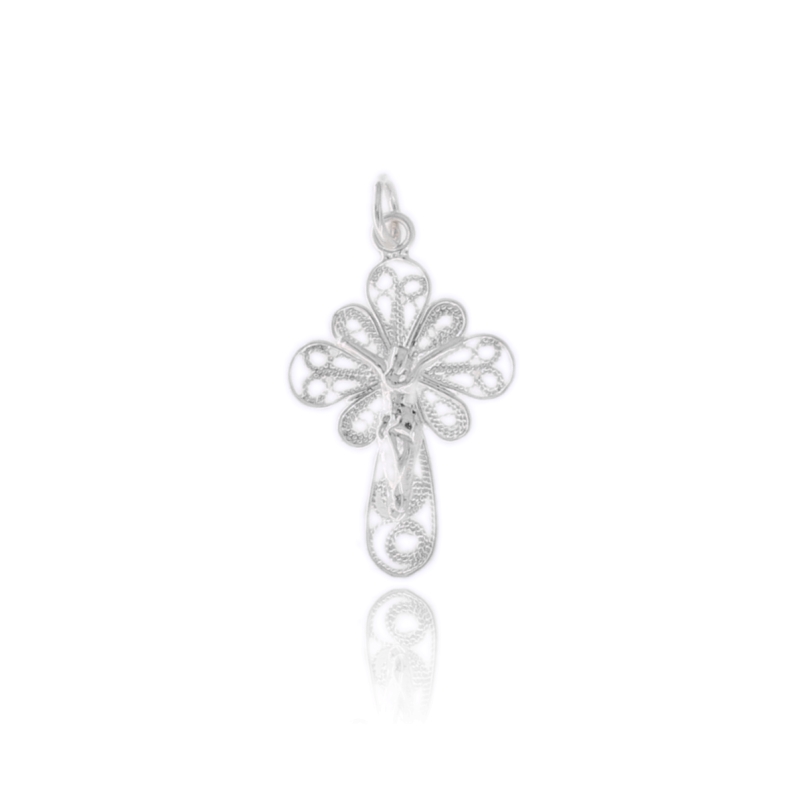 CIONDOLO CROCE FILIGRANA CON CRISTO MM 26X17 IN ARGENTO TIT 925
