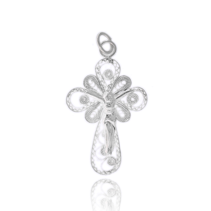CIONDOLO CROCE FILIGRANA CON CRISTO MM 37X22 IN ARGENTO TIT 925