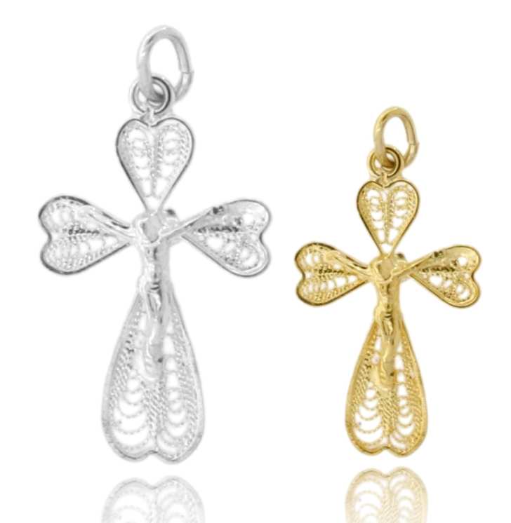 CIONDOLO CROCE FILIGRANA CON CRISTO IN ARGENTO TIT 925