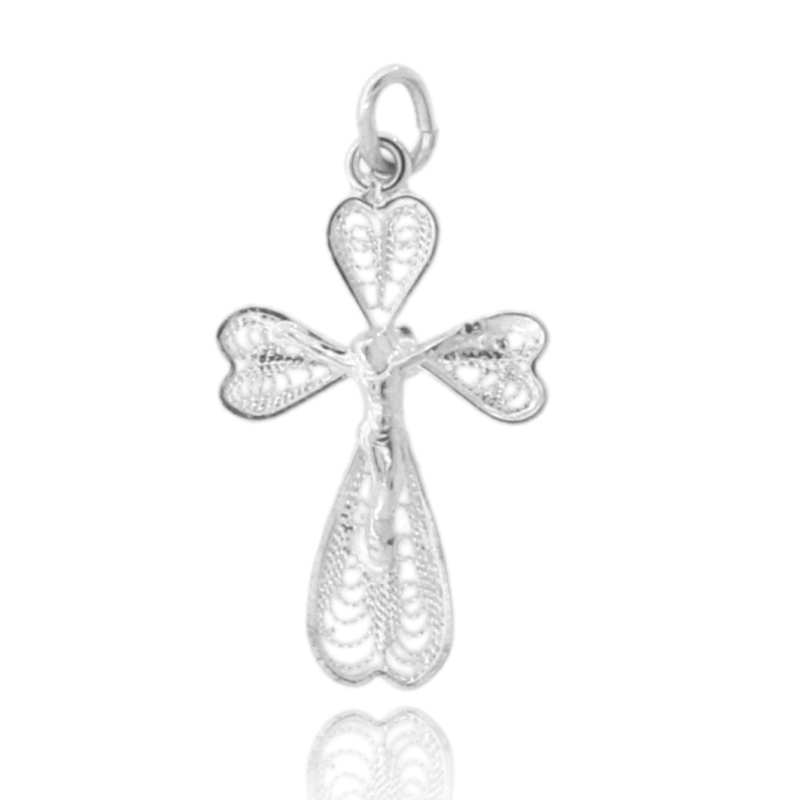 CIONDOLO CROCE FILIGRANA CON CRISTO MM 35X20 IN ARGENTO TIT 925