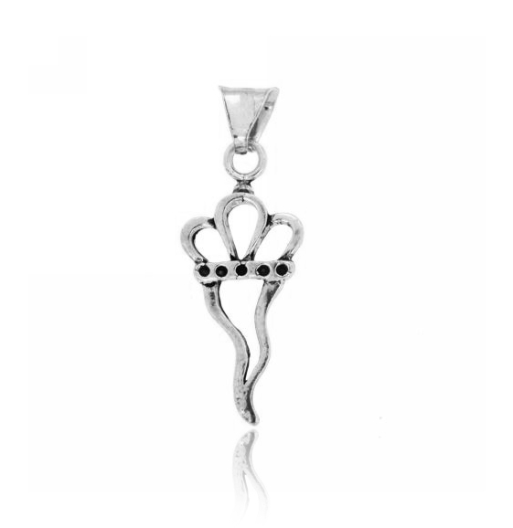CIONDOLO CORNO FILO MM 34X14 IN ARGENTO BRUNITO TIT 800‰