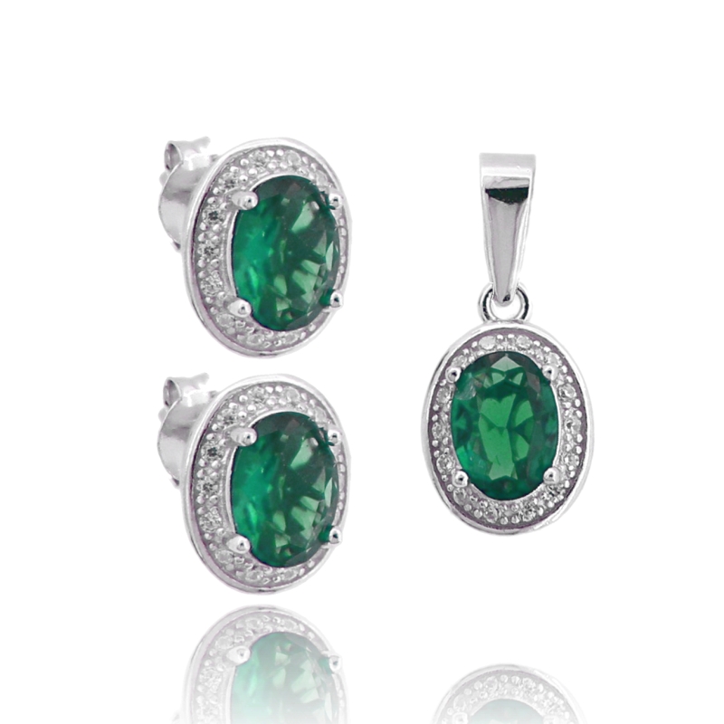 CIONDOLO E ORECCHINI OVALE IN ARGENTO RODIATO TIT 925 E ZIRCONI COLORATI