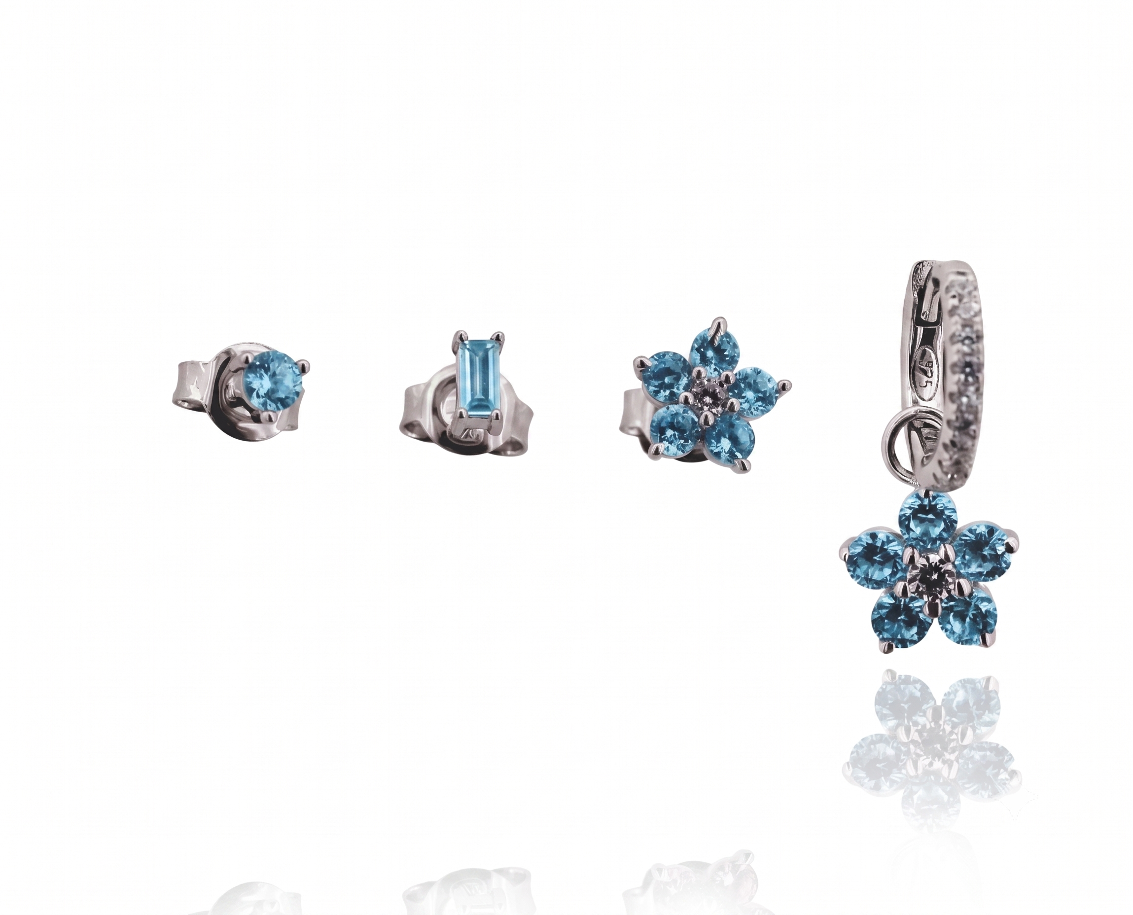 CIONDOLO E ORECCHINI FIORE IN ARGENTO RODIATO TIT 925 E ZIRCONI COLORATI