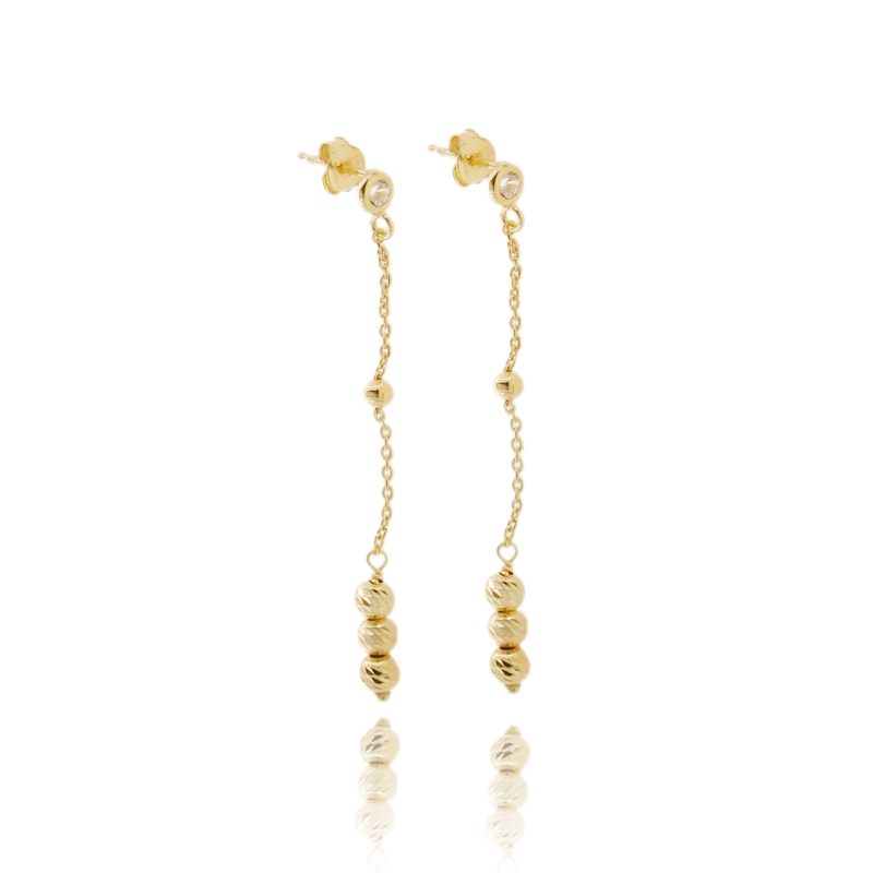 ORECCHINI PENDENTI SFERE DIAMANTATE IN ARGENTO TIT 925 E ZIRCONI