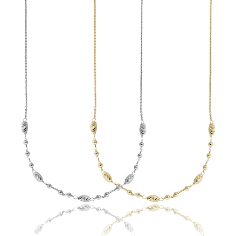 COLLANA FORZATINA CON OLIVETTE E SFERE IN ARGENTO TIT 925 CM 40-45