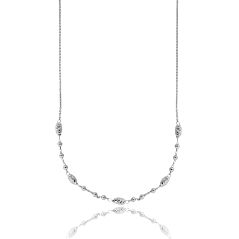 COLLANA FORZATINA CON OLIVETTE E SFERE IN ARGENTO TIT 925 CM 40-45