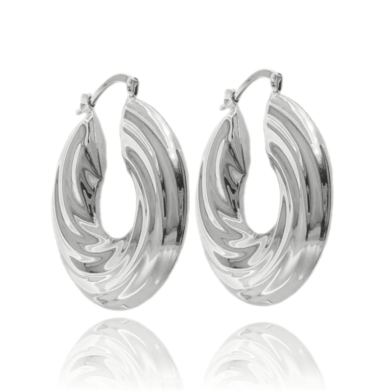 ORECCHINI ELETTROFORMATI A CERCHIO A CANNA SCHIACCIATA TORCHONE DIAMETRO ESTERNO MM 30 IN ARGENTO TIT 925