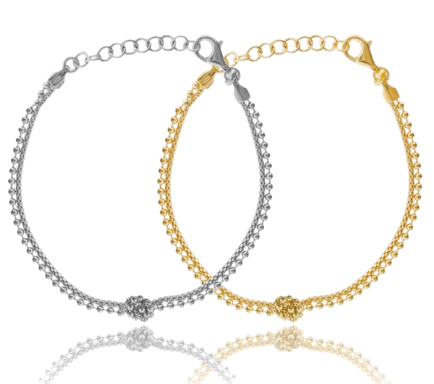 BRACCIALE POP CORN E PALLINE CON NODO IN ARGENTO TIT 925 CM 17-19