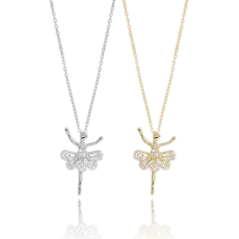 COLLANA FORZATINA CON BALLERINA IN ARGENTO TIT 925 E ZIRCONI BIANCHI CM 40-45