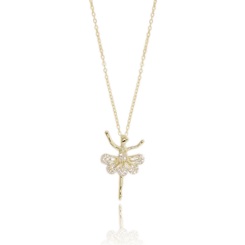 COLLANA FORZATINA CON BALLERINA IN ARGENTO TIT 925 E ZIRCONI BIANCHI CM 40-45